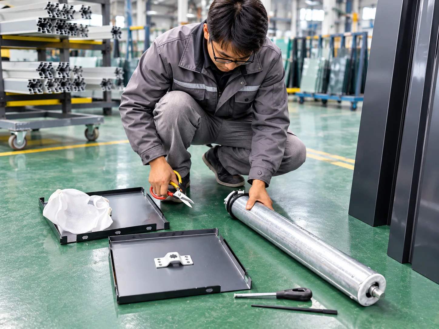 Hands-on sample and profile assembly in a workshop; exact process not identified