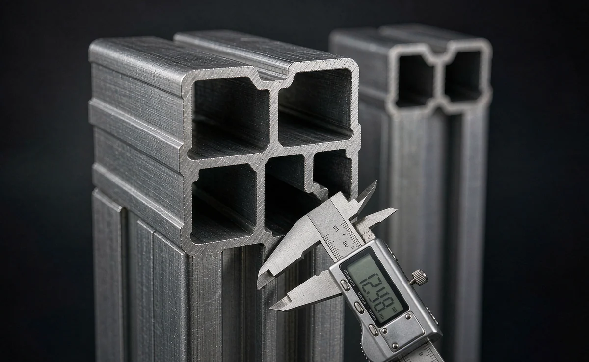 Extrusion end face with the caliper against the outer wall thickness