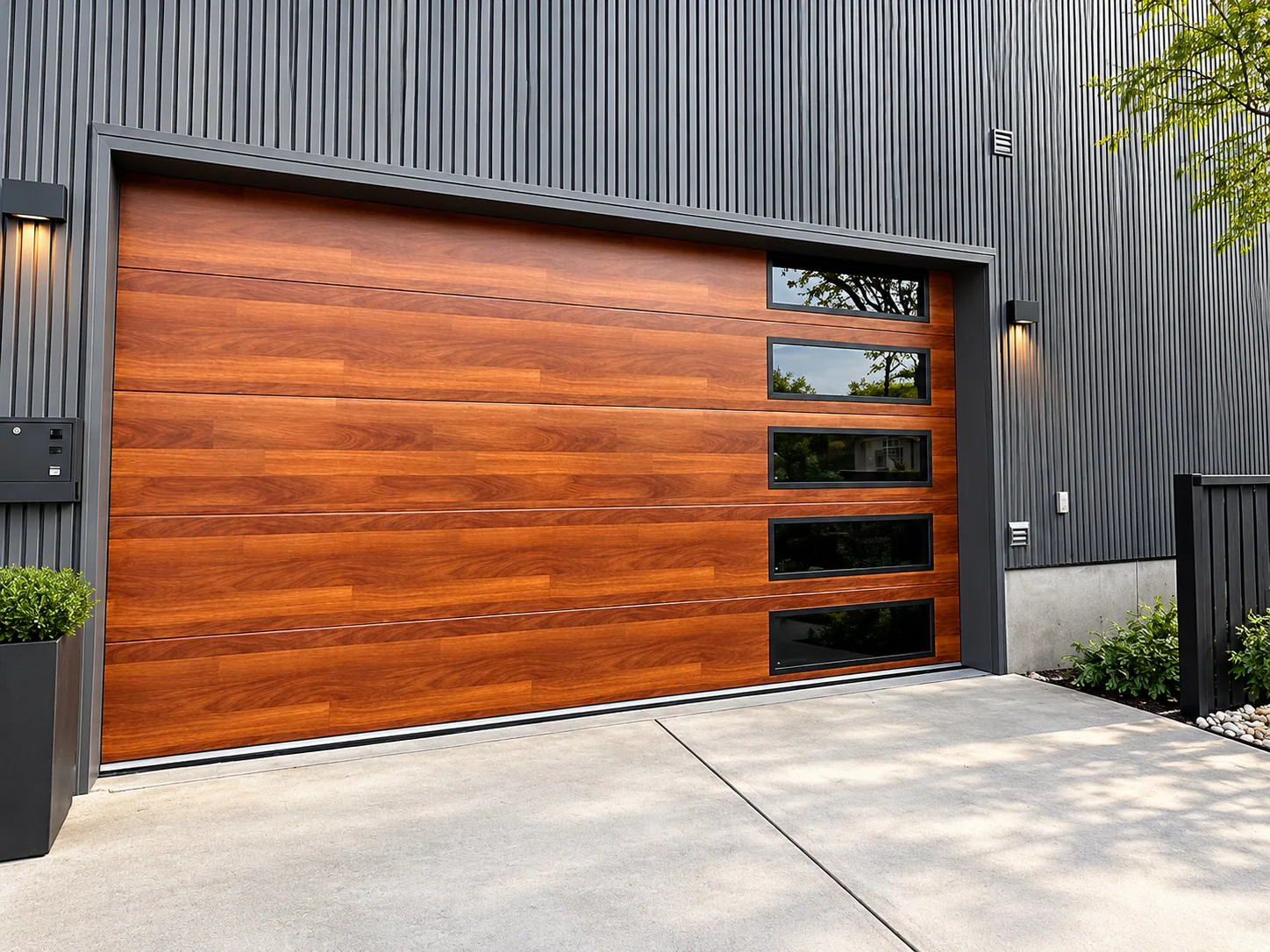 Photographed garage door at a residential opening; location and project affiliation are not identified