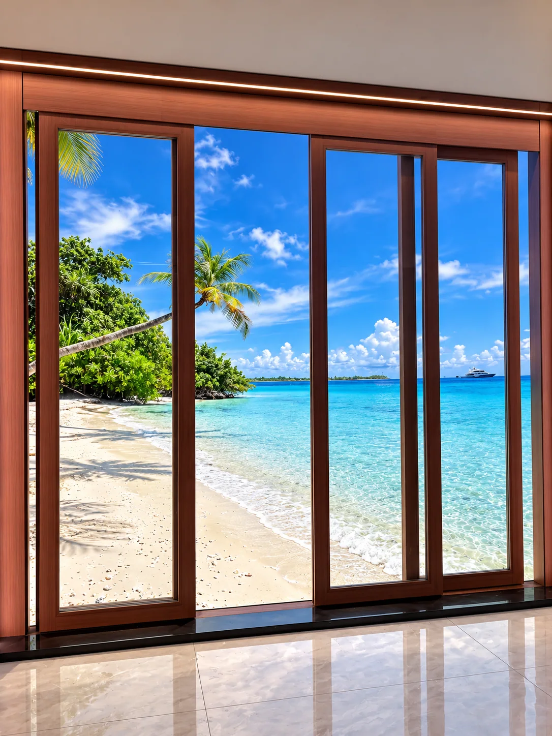 Photographed glazed sliding-door showroom sample; panoramic series unconfirmed