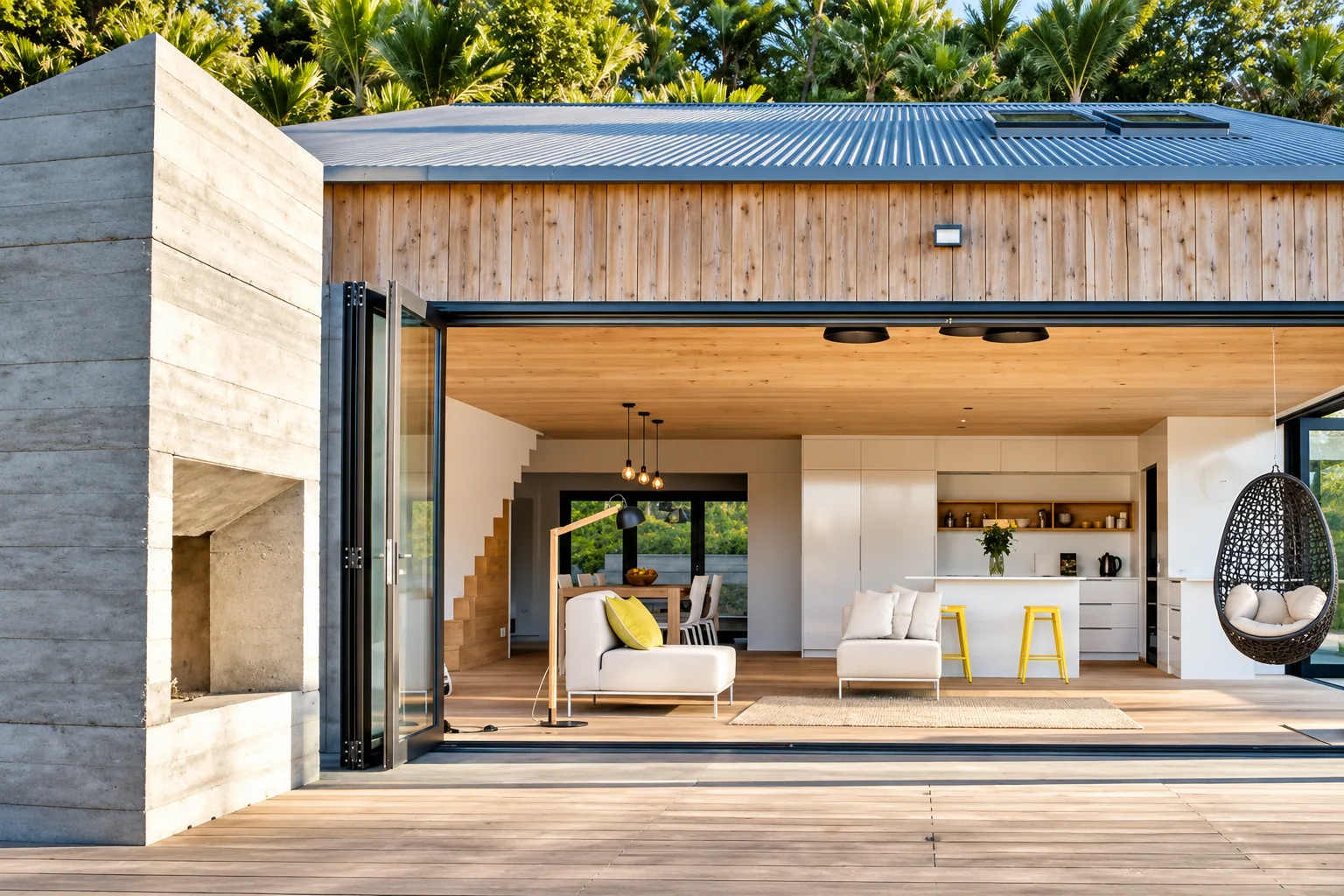 Illustrative wide bifold door opening for multi-opening renovation planning; not a customer installation