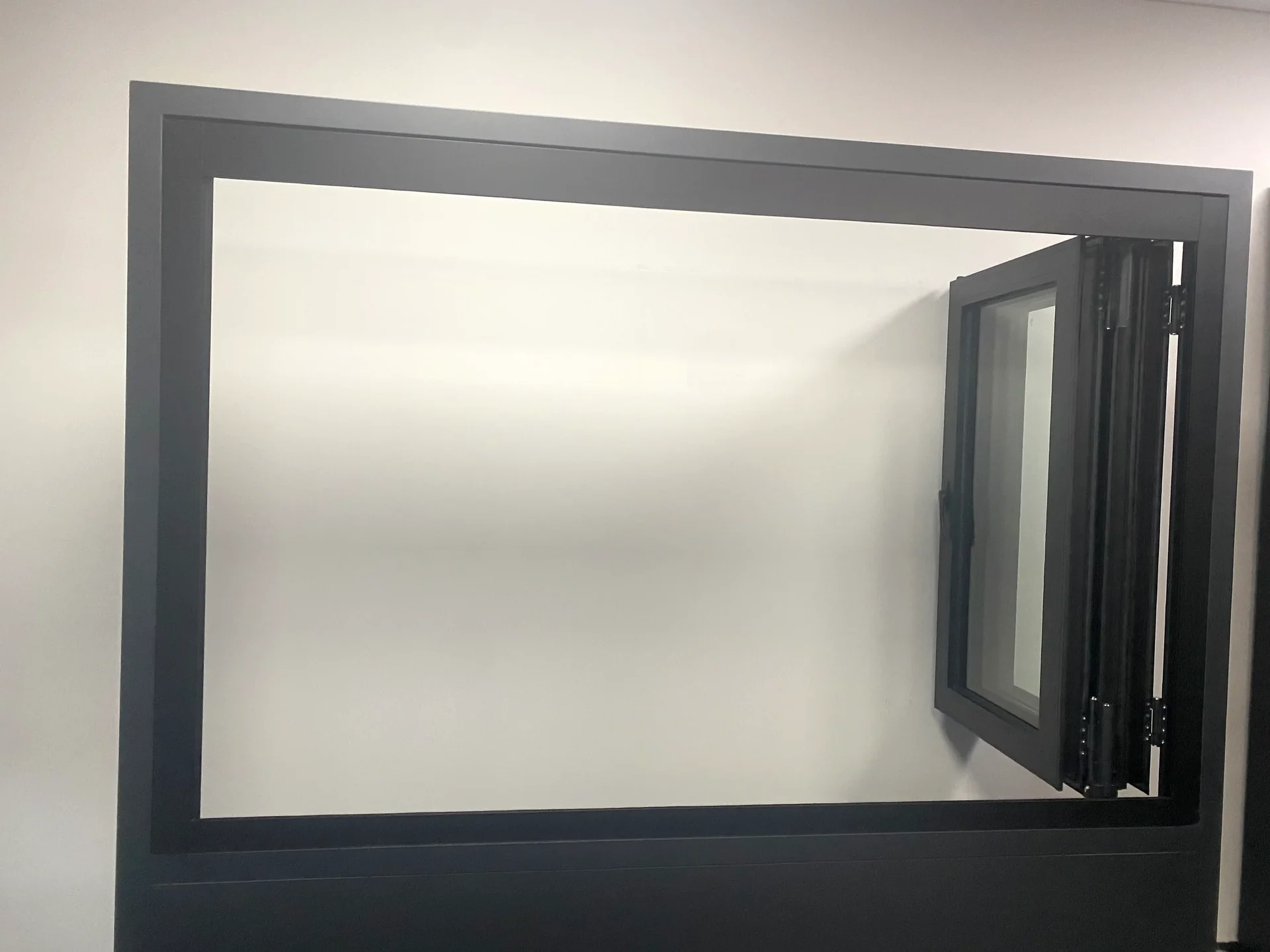 Connected folding panels aligned at the side of a display frame
