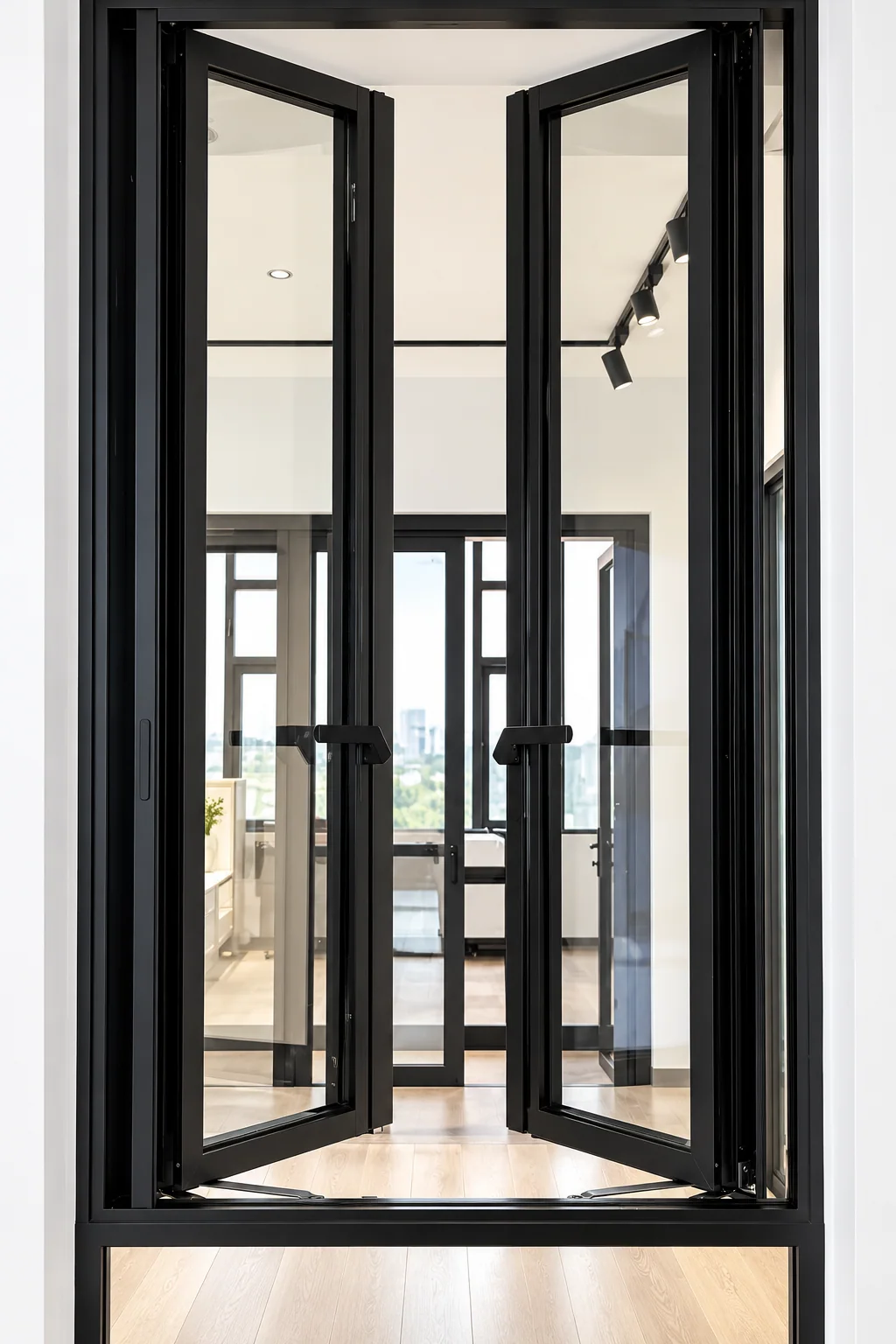 Slim frame and sash edge on a photographed aluminium casement sample