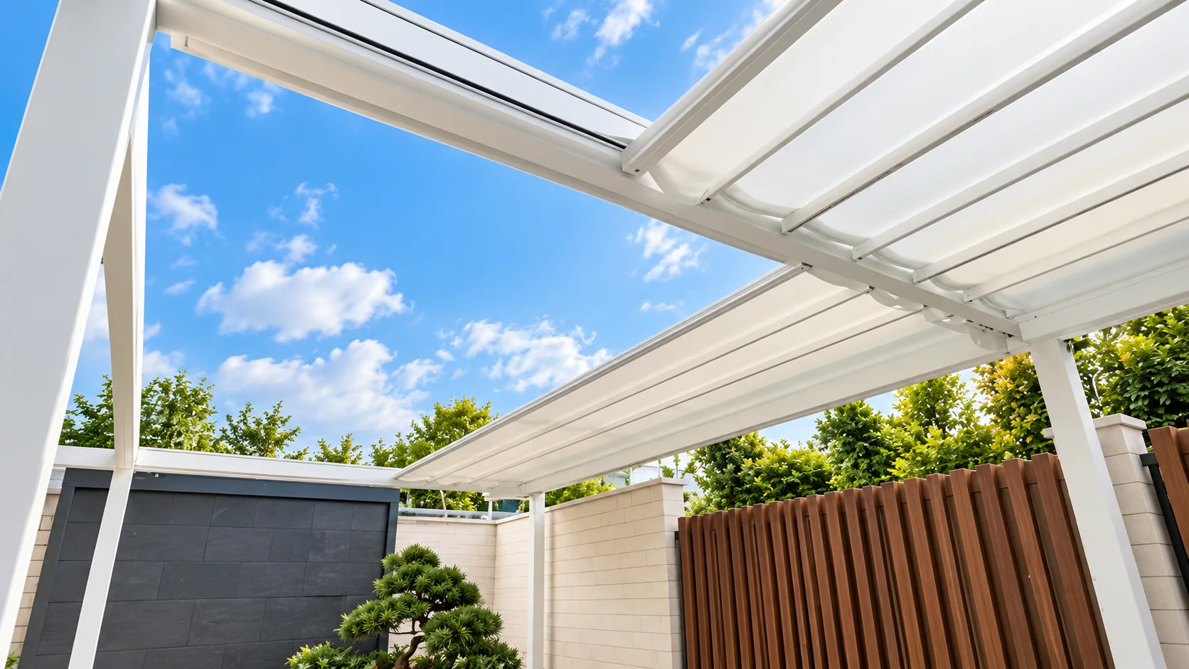Louvered pergola roof and supporting aluminium beam from a supplied video frame