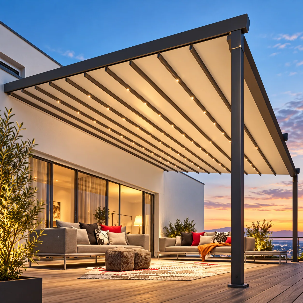 Louvered pergola product reference; site and operation are not identified.