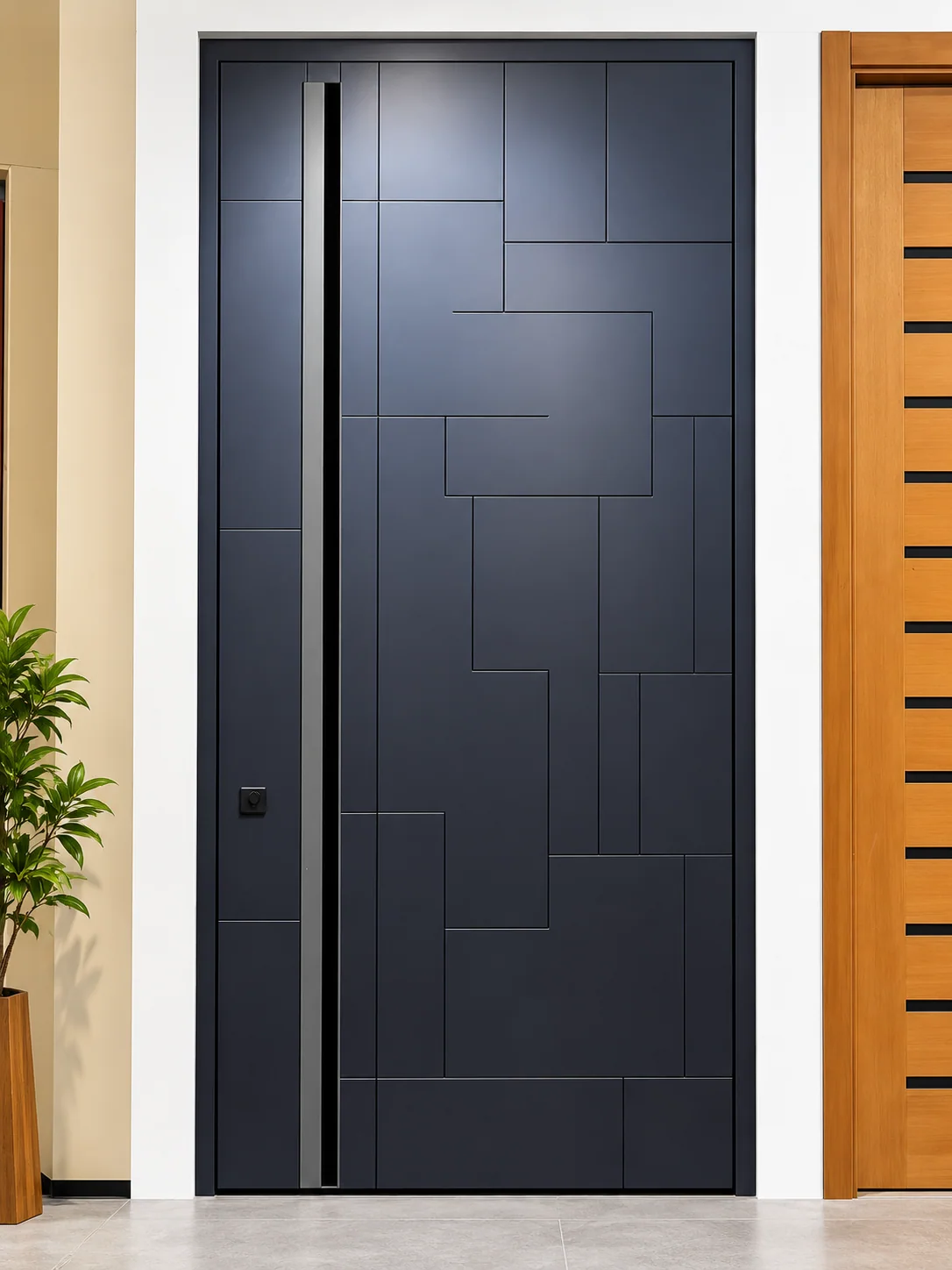 Real photographed dark entry-door panel design sample
