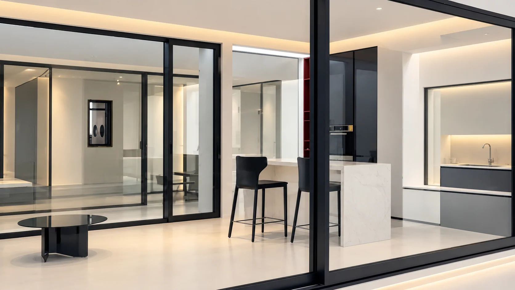 Photographed aluminium sliding-door showroom sample